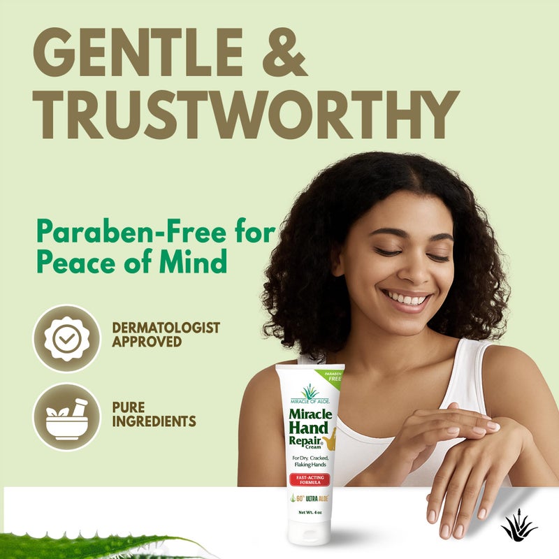Miracle of Aloe Miracle Hand Repair Cream for Dry Cracked Hands 4 oz Best Healing Hand Cream with 60% Aloe Vera - Non-Greasy Moisturizer for Working Hands - Fast Absorbing Lotion for Extremely Dry Skin (2-Pack) - Image 4