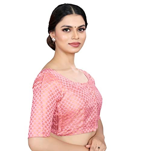 Vardha Women's Brocade Elbow Sleeves Saree Blouse (B5_44) - Image 3