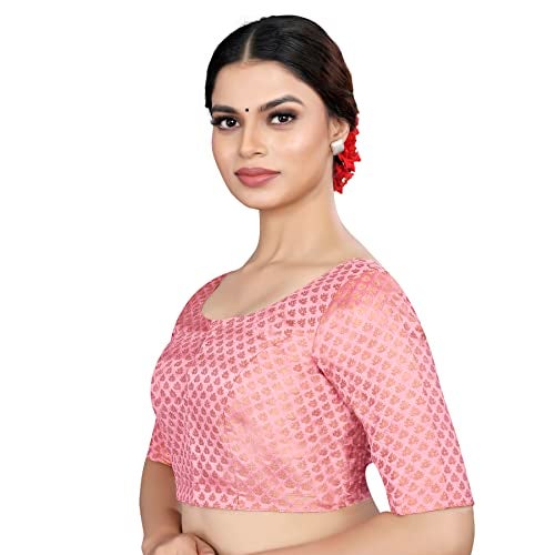 Vardha Women's Brocade Elbow Sleeves Saree Blouse (B5_44) - Image 4