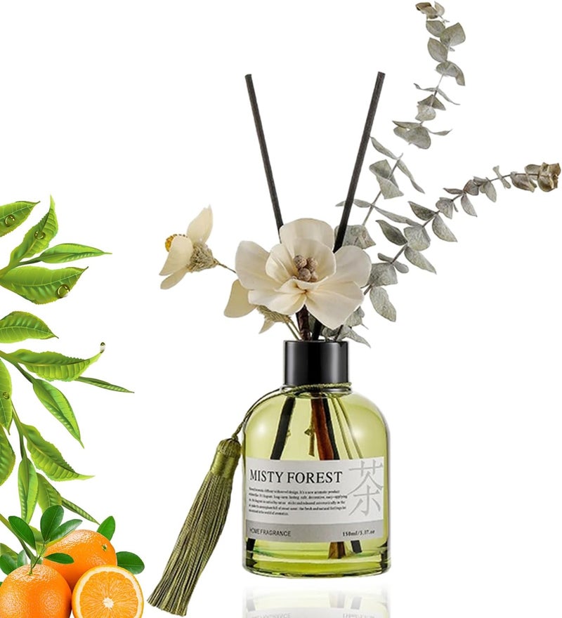 مجموعة ناشر القصب، ناشر عطري بحجم 150 مل مع زهور مجففة للديكور، زيت ناشر القصب، عطر للغرفة والسيارة لديكور المنزل والمكتب، مجموعة هدايا من ناشرات الزيوت العطرية (شاي الزن) - Image 1