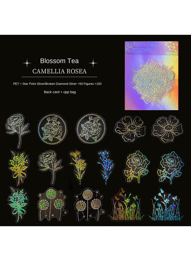 الأزرق جي دبليو 100 ملصق ليزر شفاف لفتح ملصقات الشاي PET الإبداعية DIY ريترو كيس ملصق ليزر - Image 1