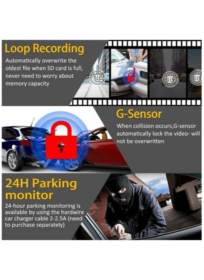 Generic Dash cam Front and Rear 1080P+1080P Dash Camera for Cars, 170° Wide Angle ,Night Vision  G-Sensor Parking Monitor Loop Recording Motion Detector And 128G Max.  - Image 3