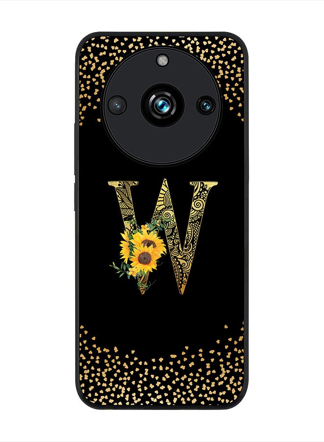 Stylizedd Rugged Black Edge case for Realme 11 Pro/Realme 11 Pro+, Slim fit   Custom Monogram Initial Letter Mandala Floral Pattern Alphabet- W (Dark Pink Rose) - Image 1