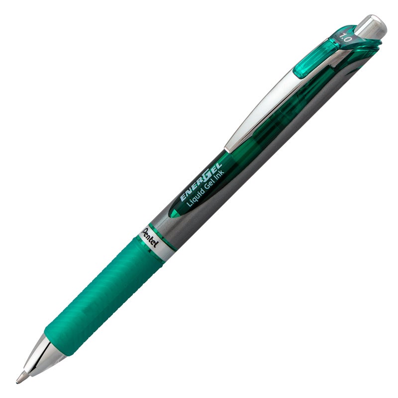Pentel EnerGel RTX Retractable Liquid Gel Pen, (1.0mm), Bold Line, Metal Tip, Green Ink, Pack of 2 (BL80BP2D) - Image 1