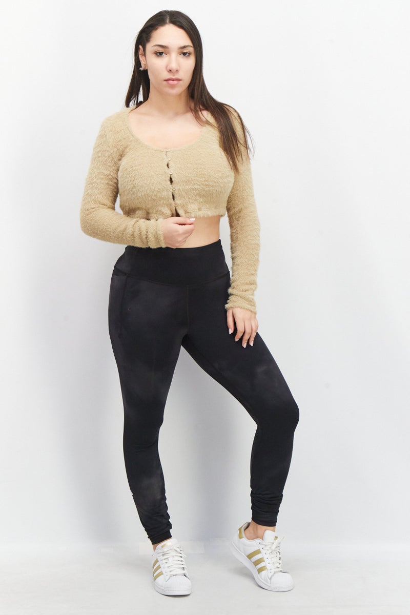 Stradivarius بلوزة نسائية بأكمام طويلة وفتحة عنق دائرية، كاكي - Image 4