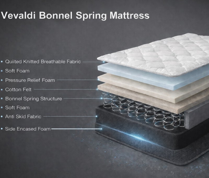 ريكسال هوم مرتبة فيفالدي بيلوتوب – مقاس 100 × 200 × 25 سم – نظام نوابض بونيل، عزل حركة وتخفيف ضغط لنوم هادئ - Image 4