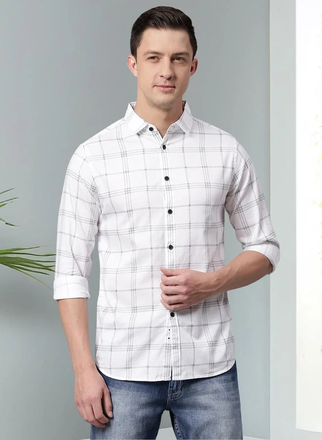 دينيس لينغو قميص رجالي أبيض بقصة ضيقة وياقة واسعة وأكمام كاملة من القطن 1%