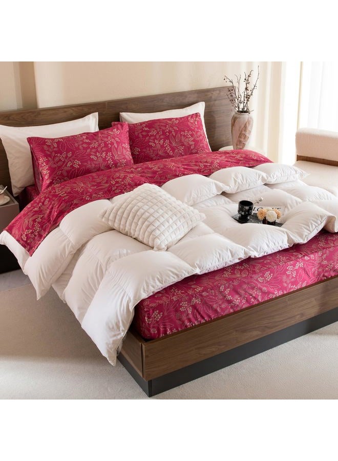 QSH Floral King Size Sheet Sets - 100% Egyptian Cotton Floral Bedding Sheets Red Flower Pattern Botanical Printed Bedding King Size Bed Sheets 17.5" Extra Deep Pocket 4pcs - Image 2