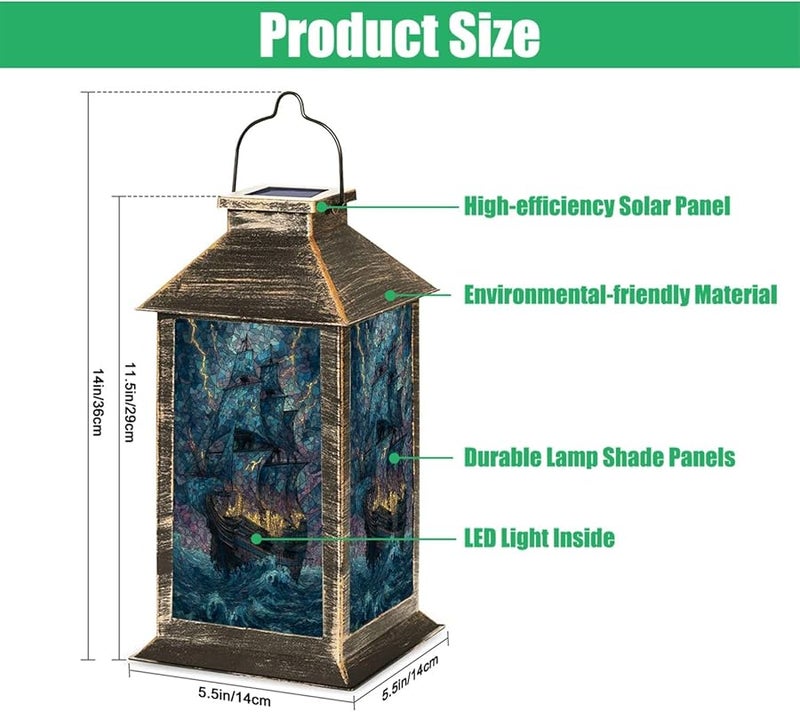 فانوس شمسي سفينة قراصنة ضوء خارجي معلق مقاوم للماء ارتفاع 13.5 بوصة - Image 3