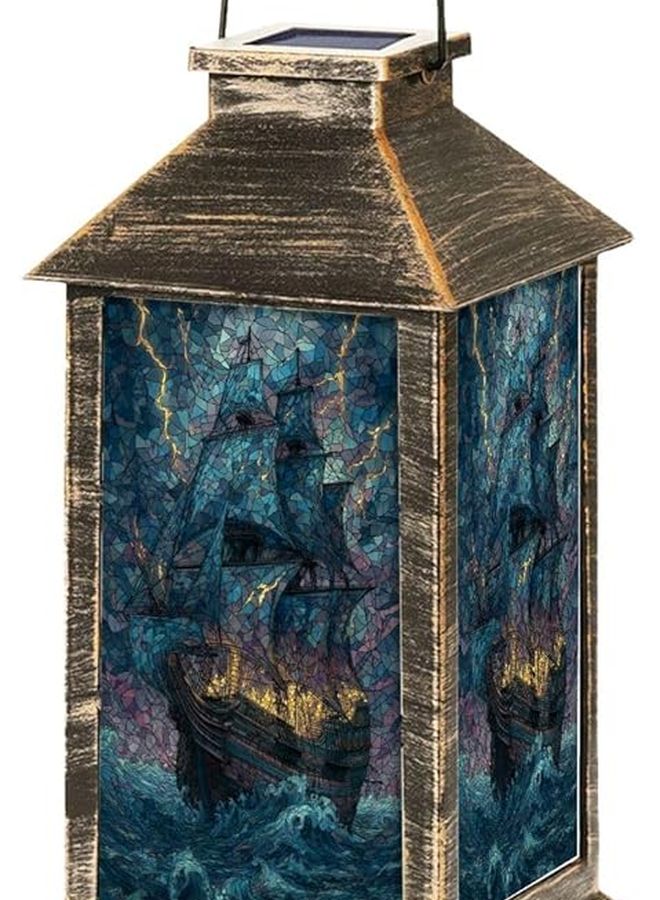فانوس شمسي سفينة قراصنة ضوء خارجي معلق مقاوم للماء ارتفاع 13.5 بوصة - Image 1