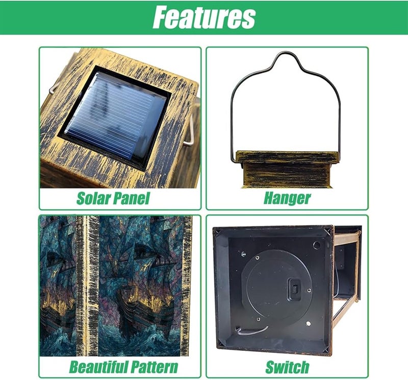 فانوس شمسي سفينة قراصنة ضوء خارجي معلق مقاوم للماء ارتفاع 13.5 بوصة - Image 4