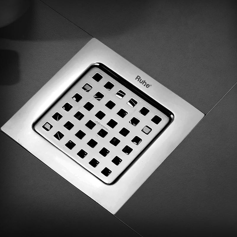Ruhe® Fire Square Flat Cut Floor Drain | 304-Grade Stainless Steel Drain Jali | 5 x 5 inches | Floor Drainer with Cockroach Trap/Jali - Image 1