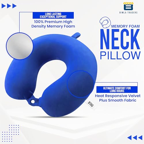 Btag Premium Memory Foam Neck Pillow for Travel, Office & Home | Ergonomic Cervical Support for Sleeping & Long Flights | Soft, Washable Cover | Compact & Comfortable Neck Rest for Car, Train(Blue) - Image 2