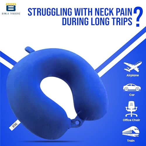 Btag Premium Memory Foam Neck Pillow for Travel, Office & Home | Ergonomic Cervical Support for Sleeping & Long Flights | Soft, Washable Cover | Compact & Comfortable Neck Rest for Car, Train(Blue) - Image 4