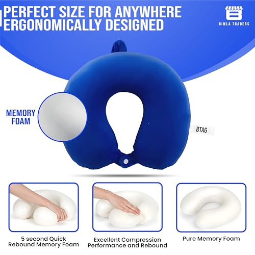 Btag Premium Memory Foam Neck Pillow for Travel, Office & Home | Ergonomic Cervical Support for Sleeping & Long Flights | Soft, Washable Cover | Compact & Comfortable Neck Rest for Car, Train(Blue) - Image 3