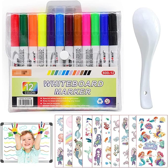 Deziine.Fx® Set of 12PCS include 11 colors Non Toxic Whiteboard Markers Dry Easy Erase Whiteboard Marker With 1pc Spoon - Image 1