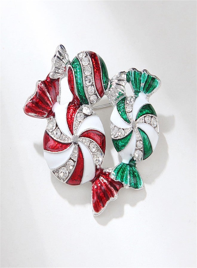IS4U Vintage Christmas Brooch Sparkly Rhinestone Jingle Candy Moose Heart Brooch Garland Pearl Pin Inspired Crystal Christmas Tree Brooch Multi-colored Rhinestone Crystal Enamel Christmas Jewelry for Women (Candy) - Image 3
