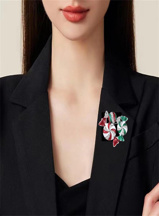 IS4U Vintage Christmas Brooch Sparkly Rhinestone Jingle Candy Moose Heart Brooch Garland Pearl Pin Inspired Crystal Christmas Tree Brooch Multi-colored Rhinestone Crystal Enamel Christmas Jewelry for Women (Candy) - Image 5