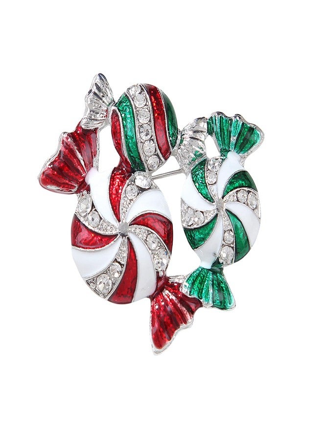 IS4U Vintage Christmas Brooch Sparkly Rhinestone Jingle Candy Moose Heart Brooch Garland Pearl Pin Inspired Crystal Christmas Tree Brooch Multi-colored Rhinestone Crystal Enamel Christmas Jewelry for Women (Candy) - Image 1