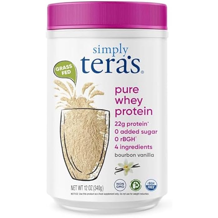 Simply Tera's مسحوق بروتين مصل اللبن النقي من سيمبلي تيرا - مسحوق بروتين مصل اللبن بنكهة الفانيليا من الأبقار التي تتغذى على العشب، نظيف، مصنوع بدون محليات صناعية، غير معدّل وراثيًا، كوشير، خالي من rBGH، خالي من الصويا - 12 أونصة - Image 1