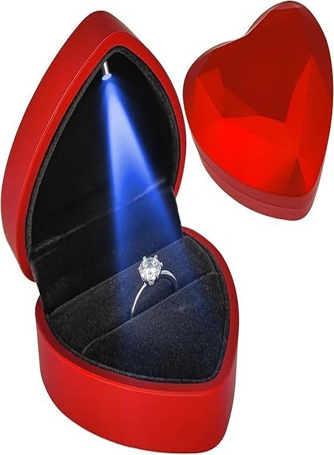 DRUCILA Heart Ring Box with LED Light, Luxury LED Lighted Engagement Ring Box, Velvet Earrings Jewelry Case with Light, Jewelry Display Box for Wedding, Engagement, Proposal, Birthday and Anniversary. - Image 1