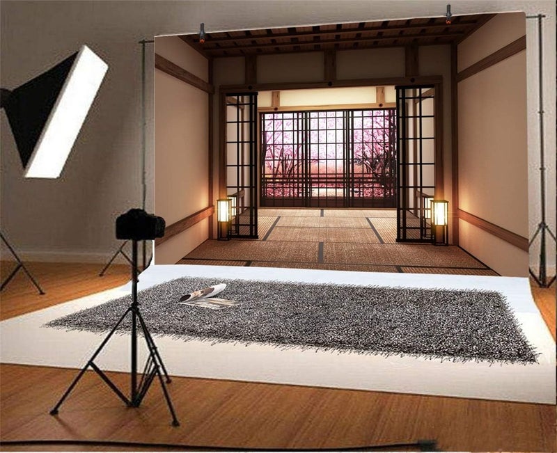 Laeacco 10x8ft Japanese Style Empty Lobby Interior Blooming Trees Vinyl Photography Background Japan Traditional Residence Backdrop Indoor Decoration Wallpaper Studio Photo Props - Image 2