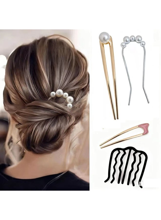 4 قطع من دبابيس الشعر الفرنسية المعدنية للنساء - دبابيس فرنسية للشعر الكثيف، دبوس شعر معدني لجميع أنواع الشعر، عصي شعر للكعكات، شوكة شعر - Image 1