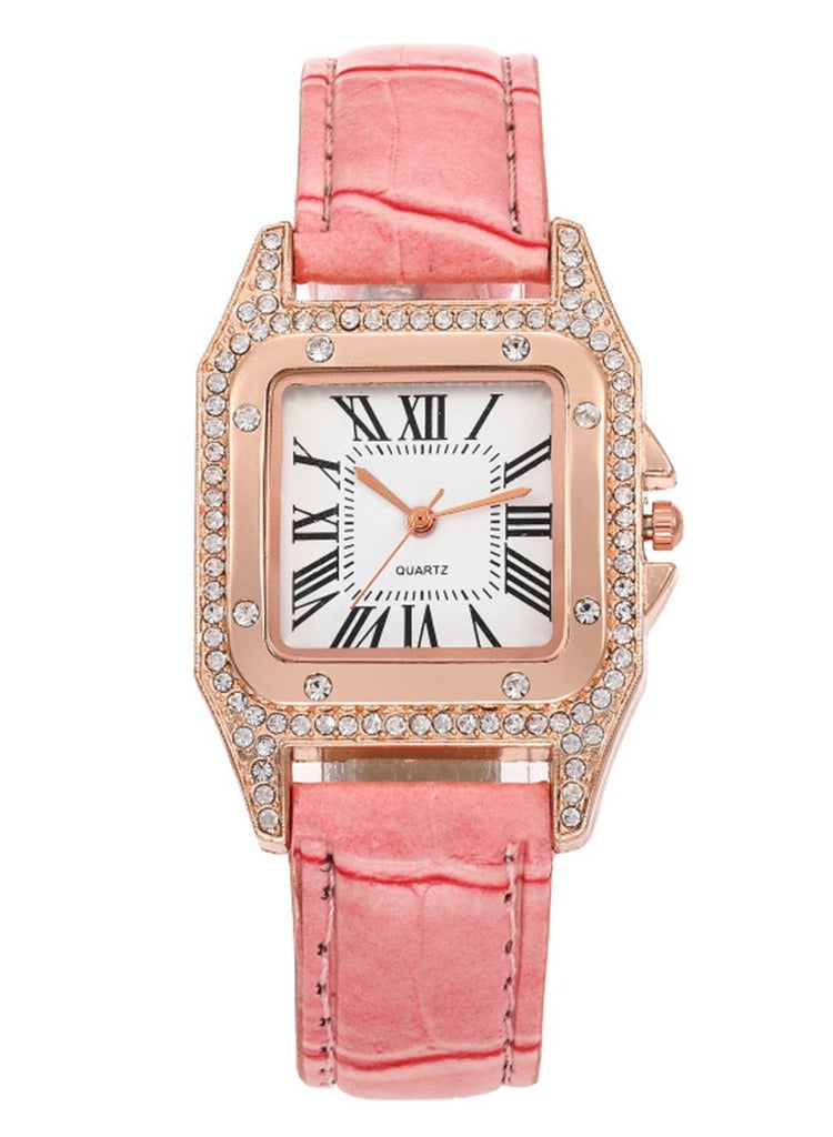 Fashionable bucket shaped square women's quartz watch with exquisite rhinestones on the dial, a two-piece set of watches and bracelets - Image 3