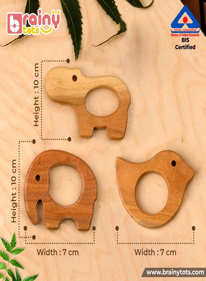 Brainytots Baby Neem Teethers Set - Dove + Elephant + Hippopotamus Shape | Made of Organic Neem Wood | Helps Boost Immunity & Aids in Digestion | Easy to Grasp & Chew | BIS Certified - Image 5
