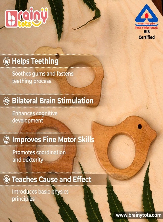 Brainytots Baby Neem Teethers Set - Dove + Elephant + Hippopotamus Shape | Made of Organic Neem Wood | Helps Boost Immunity & Aids in Digestion | Easy to Grasp & Chew | BIS Certified - Image 2