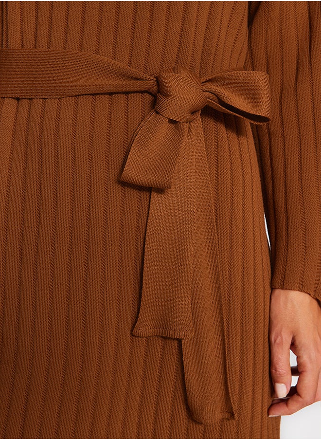 trendyol Brown Belted Rib Knitwear Dress TCTAW24EB00008  - Image 5