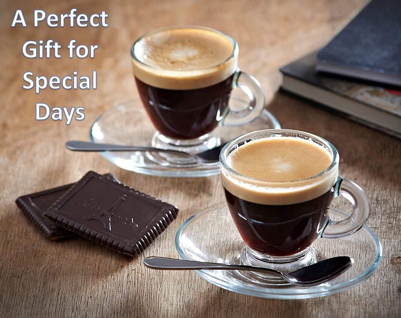BOHEM'S Espresso Cups, 3.2 oz Small Demitasse Clear Glass Espresso Drinkware, Set Of 6, Cups and Saucers, Espresso Shot Glasses, Clear Expresso Coffee Cups, Tazas de Cafe Expreso - Image 2
