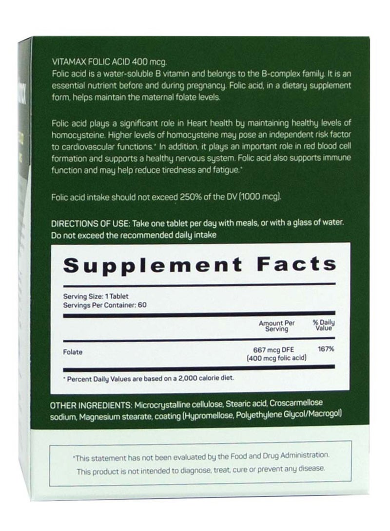 Vitamax Folic Acid 400 Mcg Tablets 60'S - Image 2