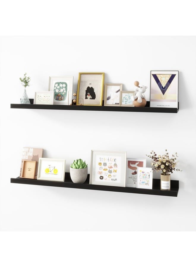 Acovy Picture Ledge Shelf, MDF Wood Floating Shelves Set of 2, Picture Ledge Photo Ledge Wall Mounted for Living Room Kids' Room Bedroom, Color Black (Black, 36") - Image 1