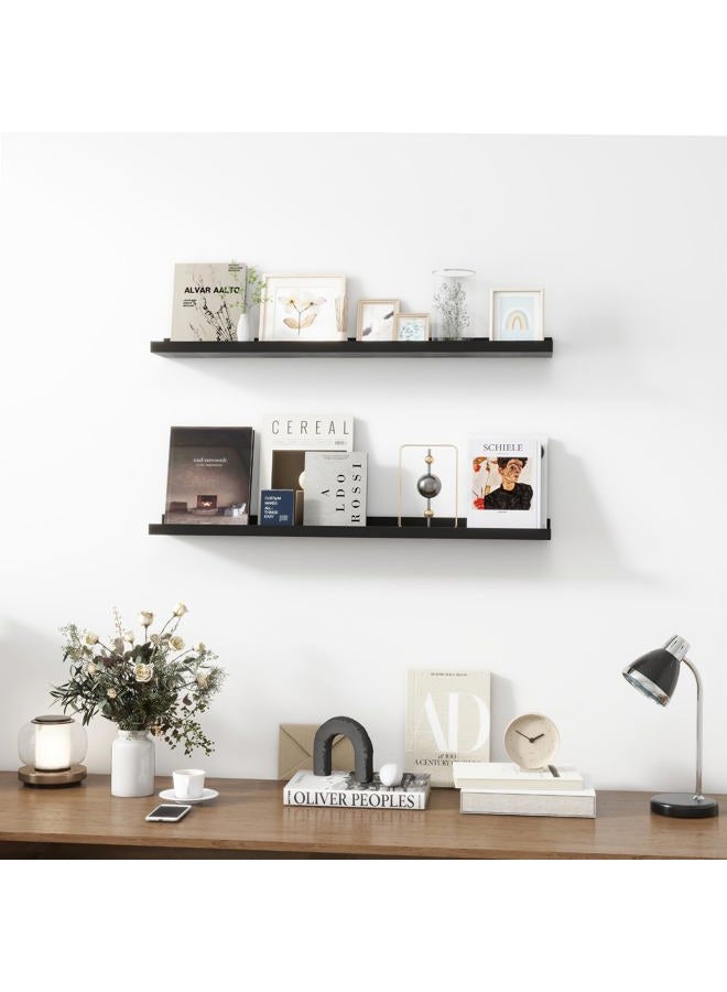 Acovy Picture Ledge Shelf, MDF Wood Floating Shelves Set of 2, Picture Ledge Photo Ledge Wall Mounted for Living Room Kids' Room Bedroom, Color Black (Black, 36") - Image 3
