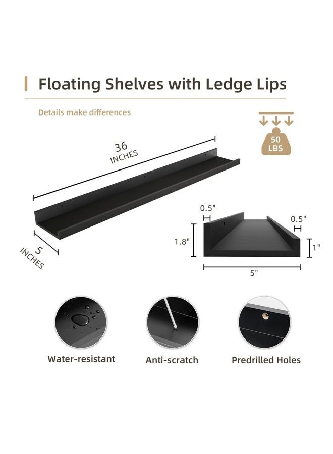 Acovy Picture Ledge Shelf, MDF Wood Floating Shelves Set of 2, Picture Ledge Photo Ledge Wall Mounted for Living Room Kids' Room Bedroom, Color Black (Black, 36") - Image 4