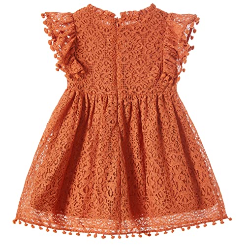 Niyage Toddler Girls Elegant Lace Pom Pom Flutter Sleeve Party Princess Dress Brick Red 90 - Image 2