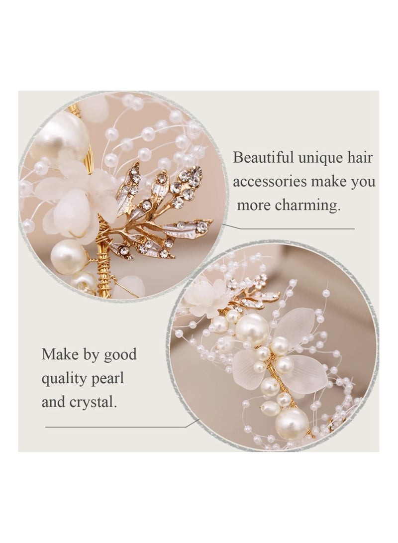 SOLARAE Wedding Hair, Vines Bride Flower Wedding Hair Piece, Pearl Headband Headpiece, Crown Flower Girl Accessories, Rhinestone Headband Pearl Hairpiece Crystal Wedding Hair Accessories - Image 4