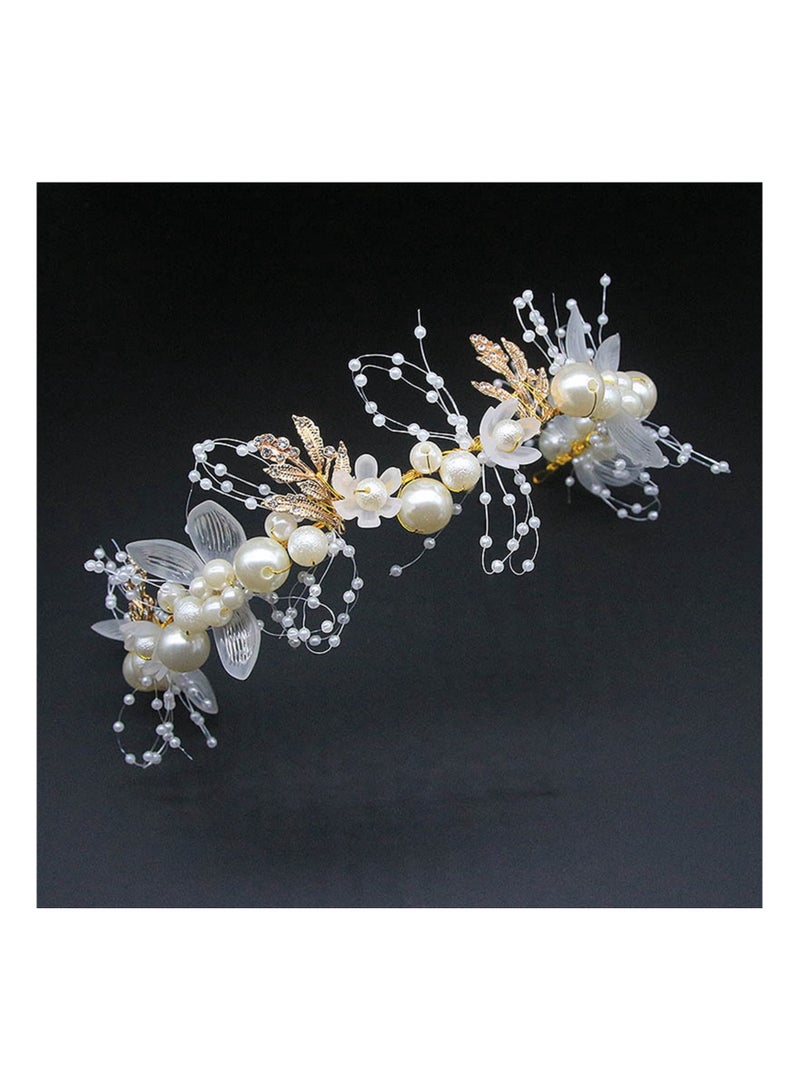 SOLARAE Wedding Hair, Vines Bride Flower Wedding Hair Piece, Pearl Headband Headpiece, Crown Flower Girl Accessories, Rhinestone Headband Pearl Hairpiece Crystal Wedding Hair Accessories - Image 3