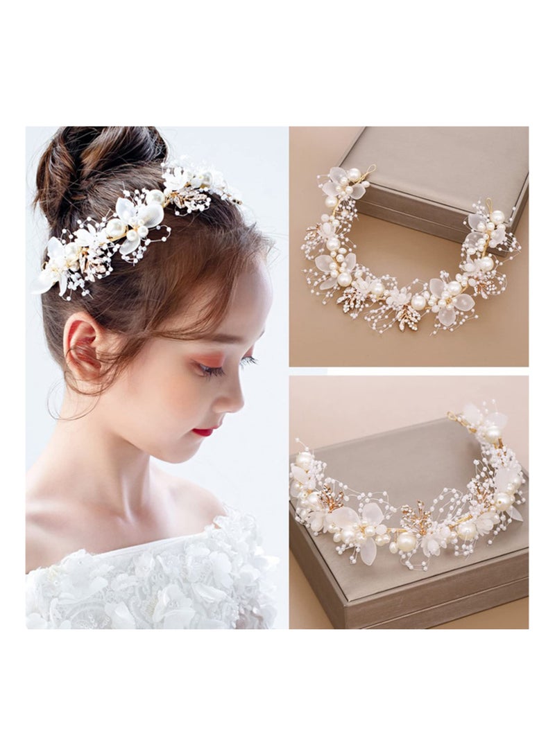 SOLARAE Wedding Hair, Vines Bride Flower Wedding Hair Piece, Pearl Headband Headpiece, Crown Flower Girl Accessories, Rhinestone Headband Pearl Hairpiece Crystal Wedding Hair Accessories - Image 5