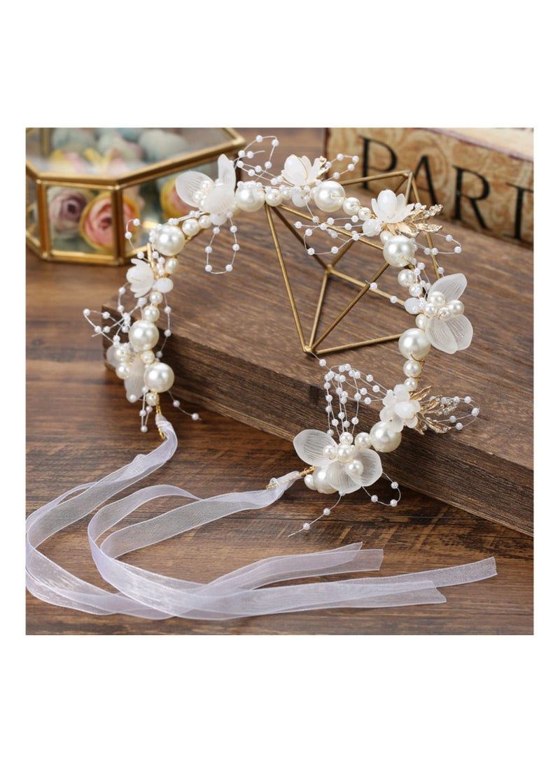 SOLARAE Wedding Hair, Vines Bride Flower Wedding Hair Piece, Pearl Headband Headpiece, Crown Flower Girl Accessories, Rhinestone Headband Pearl Hairpiece Crystal Wedding Hair Accessories - Image 1
