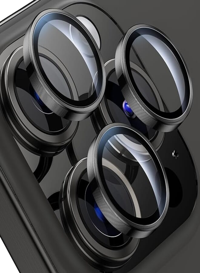 WSKEN for iPhone 15 Pro/iPhone 15 Pro Ultra Camera Lens Protector, [Keep Original Shooting] Shatterproof 9H Tempered Glass Camera Screen Protector Metal Ring Cover Film Accessories, Black
