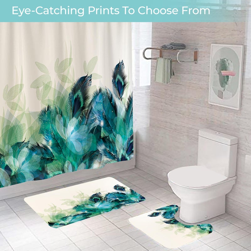 The Better Home Shower Curtain & Bathroom Mat Set (3pc) | 6 Ft Shower Curtains for Bathroom| U-Shaped Anti Skid Mat for Bathroom Floor | Non Slip Mat for Bathroom | Mold Resistant | Emerald Drift - Image 5