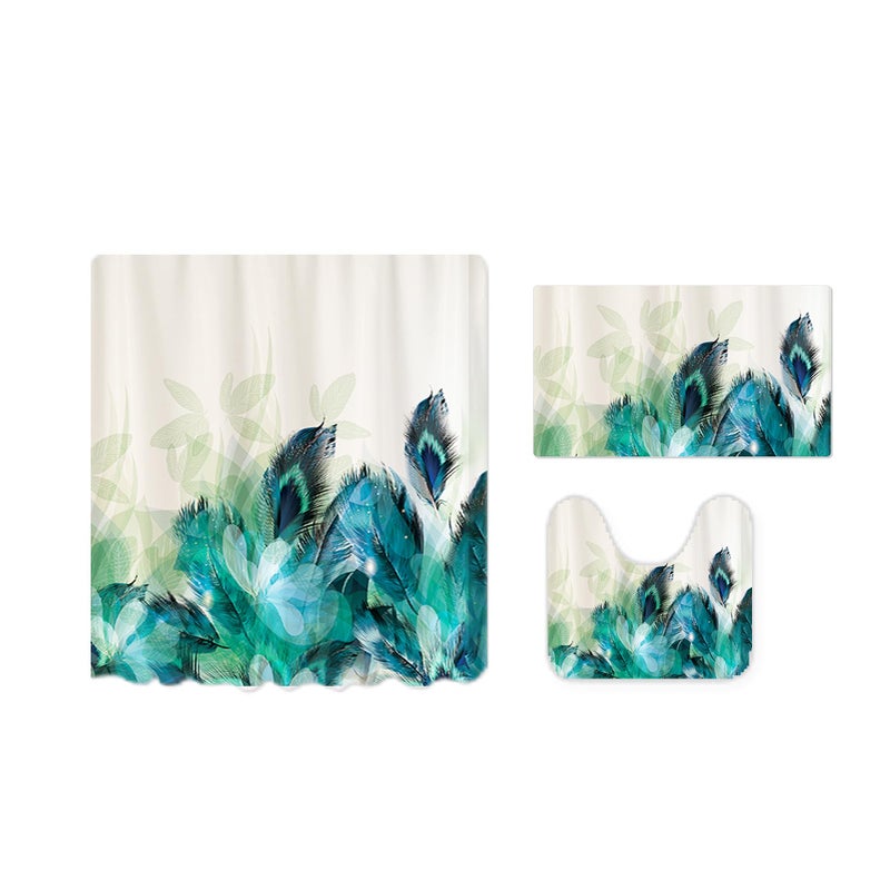 The Better Home Shower Curtain & Bathroom Mat Set (3pc) | 6 Ft Shower Curtains for Bathroom| U-Shaped Anti Skid Mat for Bathroom Floor | Non Slip Mat for Bathroom | Mold Resistant | Emerald Drift - Image 2