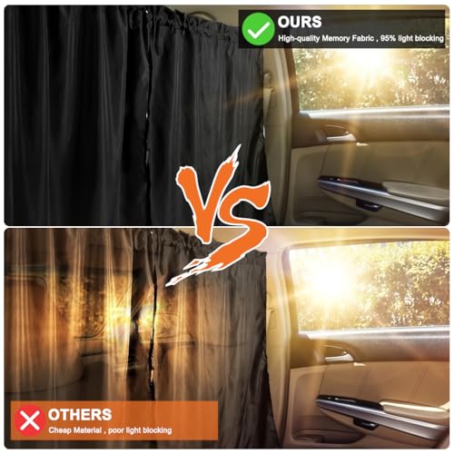 STHIRA® Car Blackout Curtain & Divider Curtain, 2Pcs Car Window Curtains, Partition PrivacyCurtain with Tension Cords, Upholstery Protection, Universal Blackout for SUV, Van, 140x80cm - Image 5
