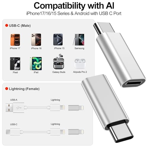 xiwxi 𝟒𝐏𝐚𝐜𝐤 𝐔𝐩𝐠𝐫𝐚𝐝𝐞𝐝 Lightning to USB C Adapter for iPhone 17/16/15 Series,iPad Pro,Charging & Data Sync ONLY,Type C Charger Connector,for iPhone 17/16 Charger,17/16 Accessroies,Not for Audio - Image 2