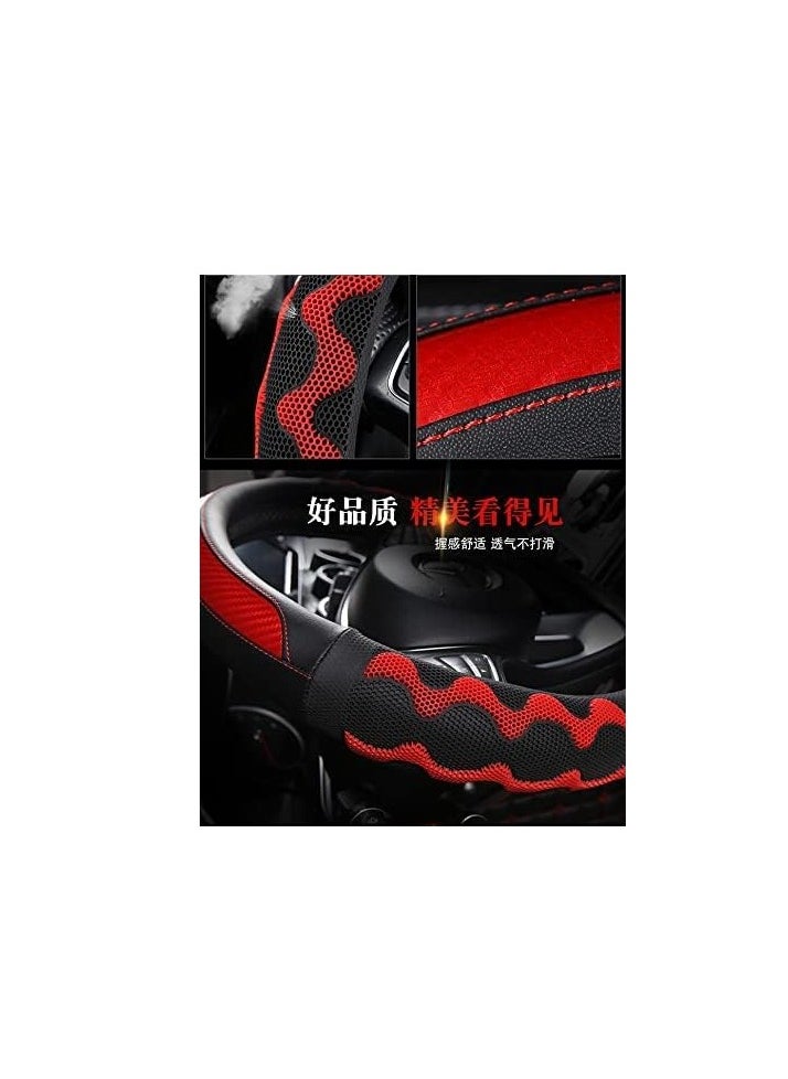 KASTWAVE Leather Car Steering Wheel Cover, Breathable Microfiber Leather, Universal 15 Inch Anti-Slip Odorless Car Wheel Protector (Standard Size[14 1/2''-15''], Black & Red)  - Image 3