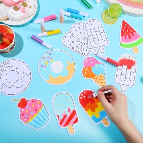 VercanMonth 30 Sets Sand Art Kit Craft 30 Sand Art Pictures with 23 Colored Sands DIY Summer Sweet Treat Craft Paintings with Brushes Exchange Gift for Summer Educational Learning Activity - Image 5