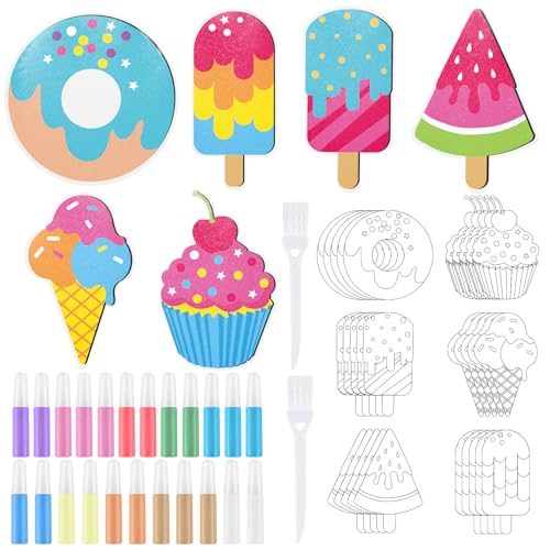 VercanMonth 30 Sets Sand Art Kit Craft 30 Sand Art Pictures with 23 Colored Sands DIY Summer Sweet Treat Craft Paintings with Brushes Exchange Gift for Summer Educational Learning Activity - Image 1