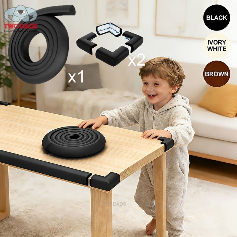 Black Baby Proofing Corner Protector Combo 6 5ft Edge Guards 8 Corner Cushions NBR Safety Bumpers for Furniture Table Cabinet Fireplace Coffee Table - Image 1
